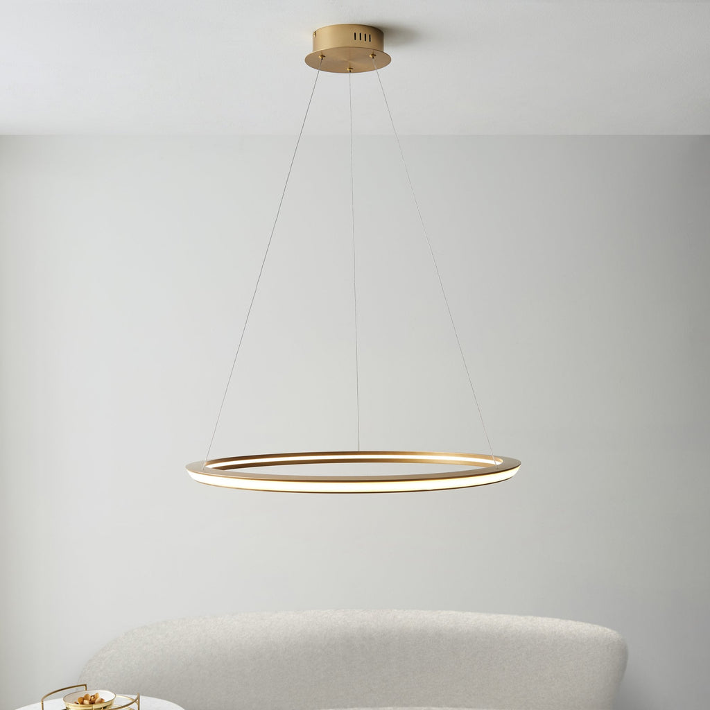 102254 1 Light LED Pendant Satin Gold Paint & White Silicone