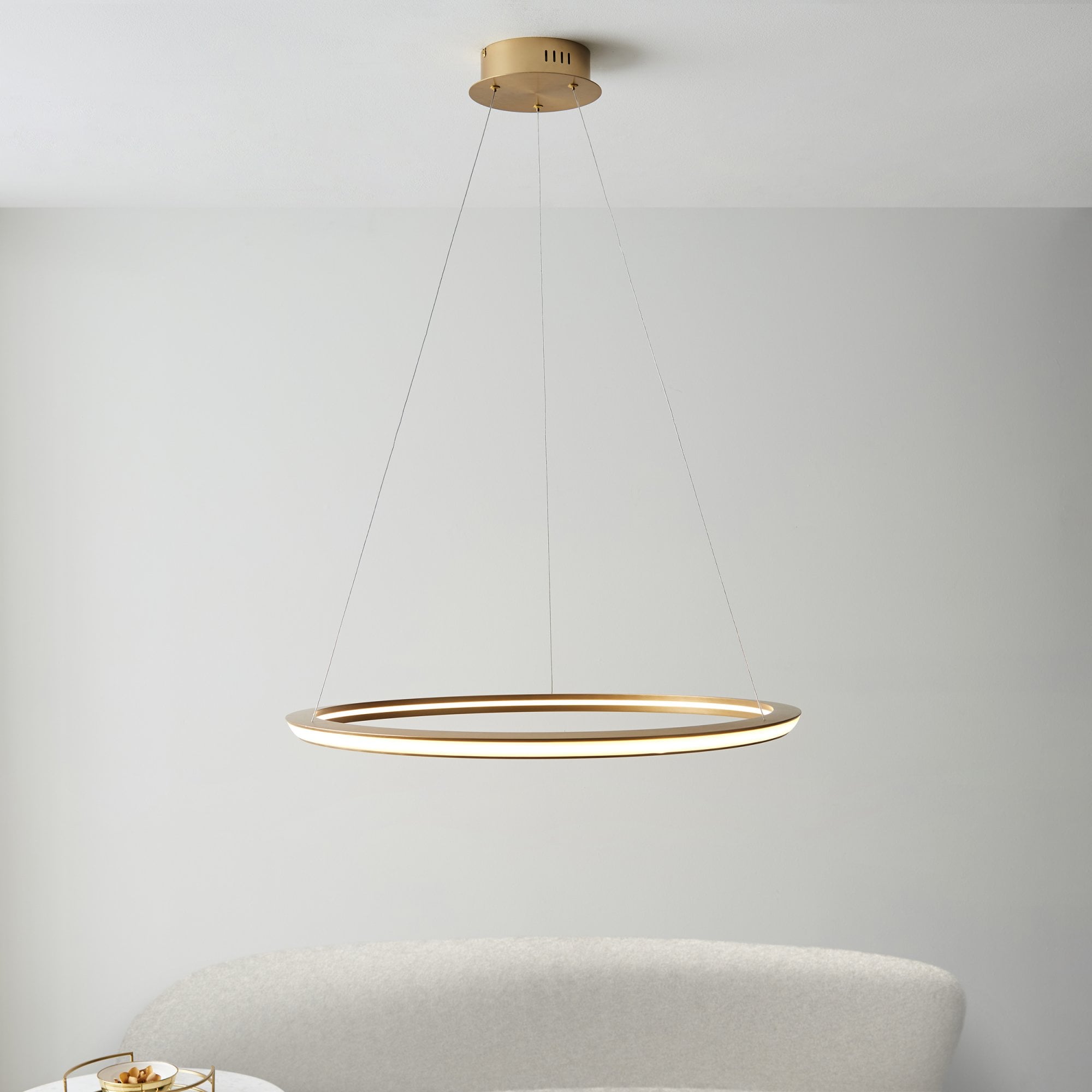 102254 1 Light LED Pendant Satin Gold Paint & White Silicone
