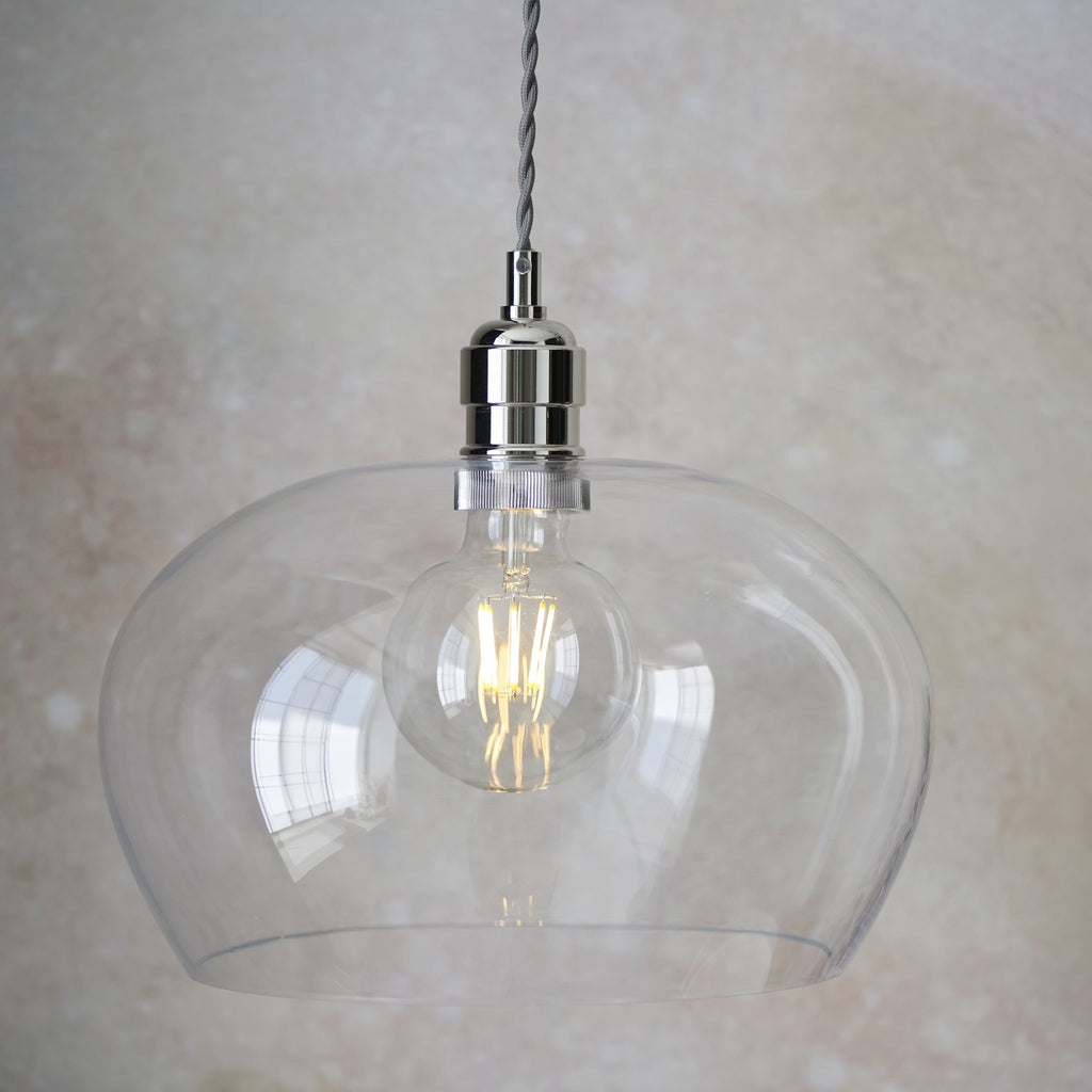 102677 1 Light Pendant Bright Nickel Plate & Clear Glass