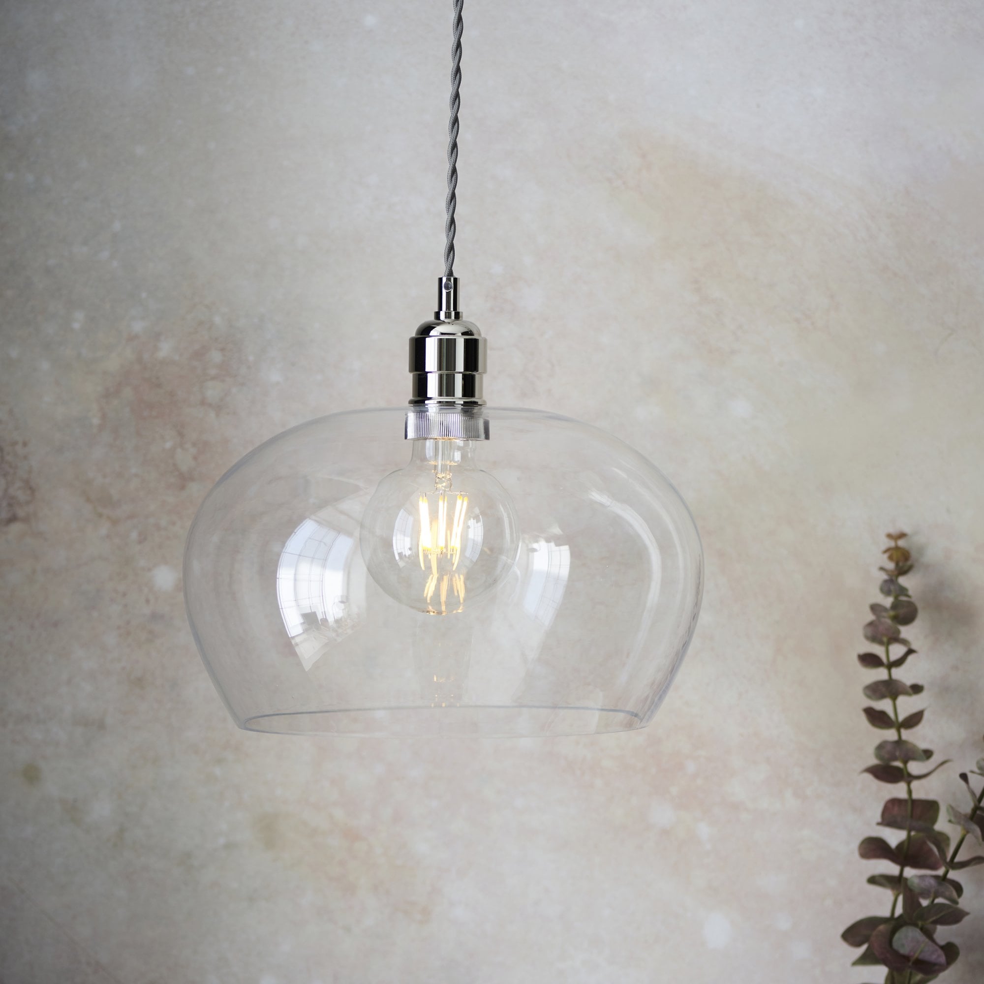 102677 1 Light Pendant Bright Nickel Plate & Clear Glass