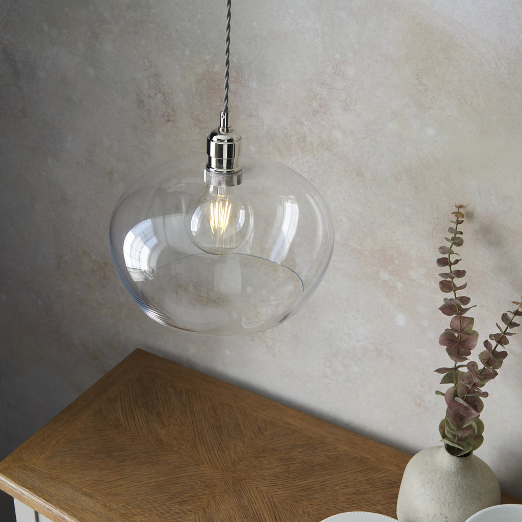 102677 1 Light Pendant Bright Nickel Plate & Clear Glass