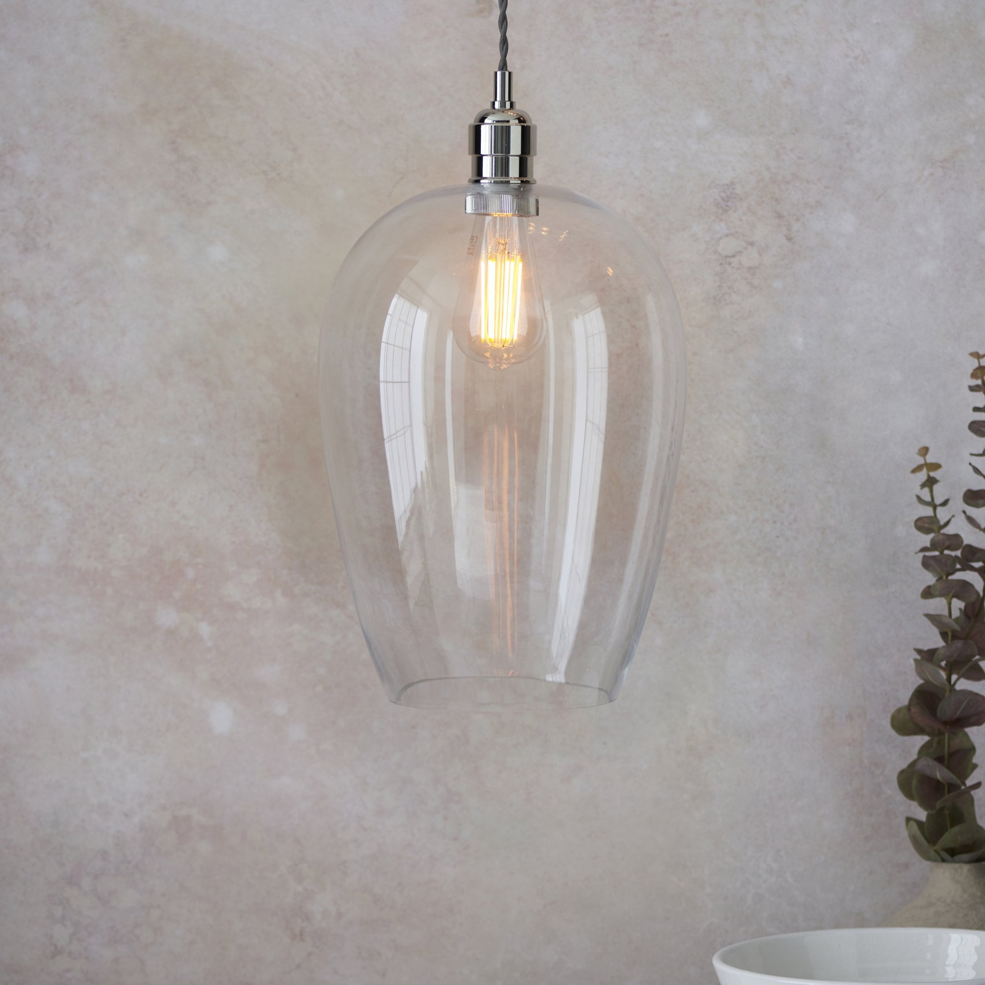 102678 1 Light Pendant Bright Nickel Plate & Clear Glass