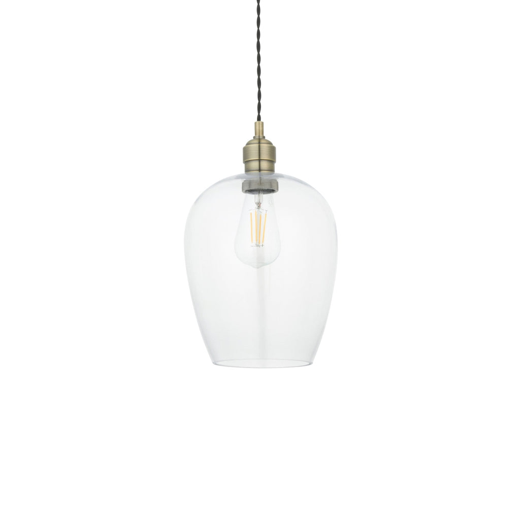 102679 1 Light Pendant Antique Brass Plate & Clear Glass