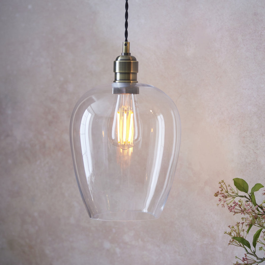 102679 1 Light Pendant Antique Brass Plate & Clear Glass