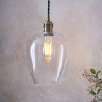 102679 1 Light Pendant Antique Brass Plate & Clear Glass
