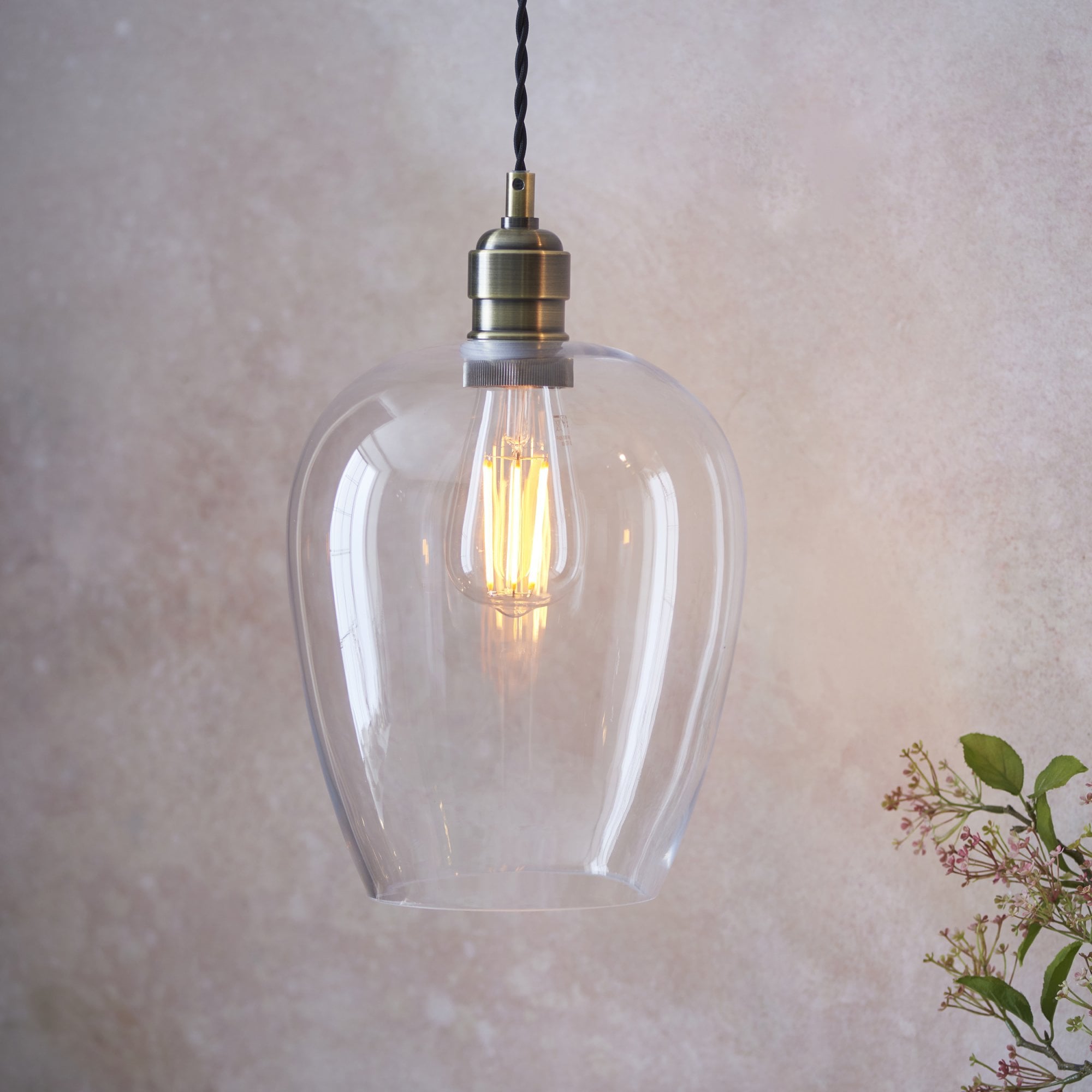 102679 1 Light Pendant Antique Brass Plate & Clear Glass
