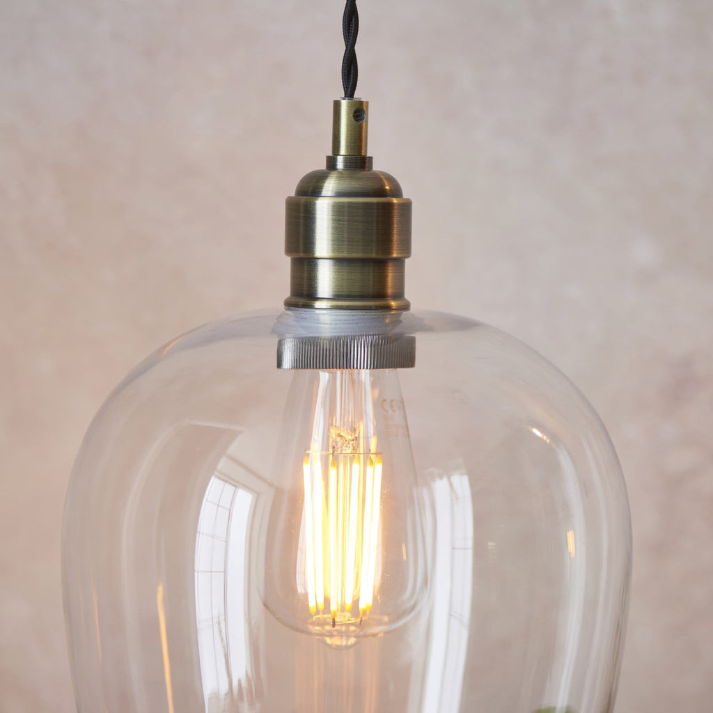 102679 1 Light Pendant Antique Brass Plate & Clear Glass