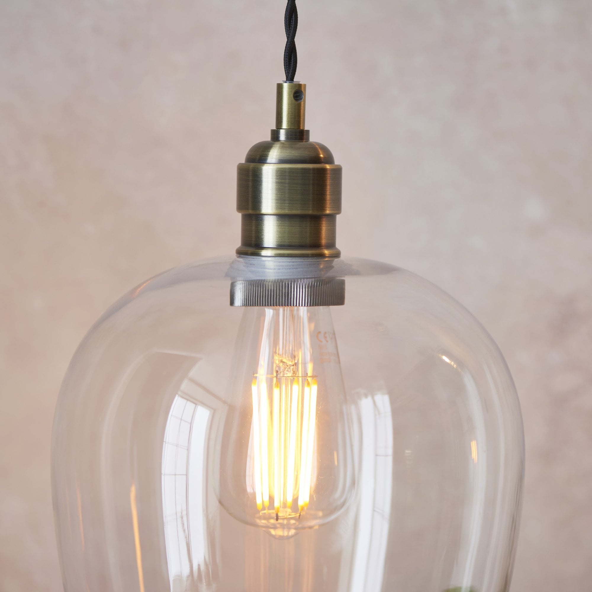 102679 1 Light Pendant Antique Brass Plate & Clear Glass