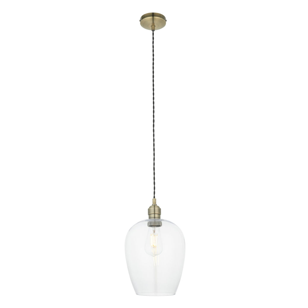 102679 1 Light Pendant Antique Brass Plate & Clear Glass