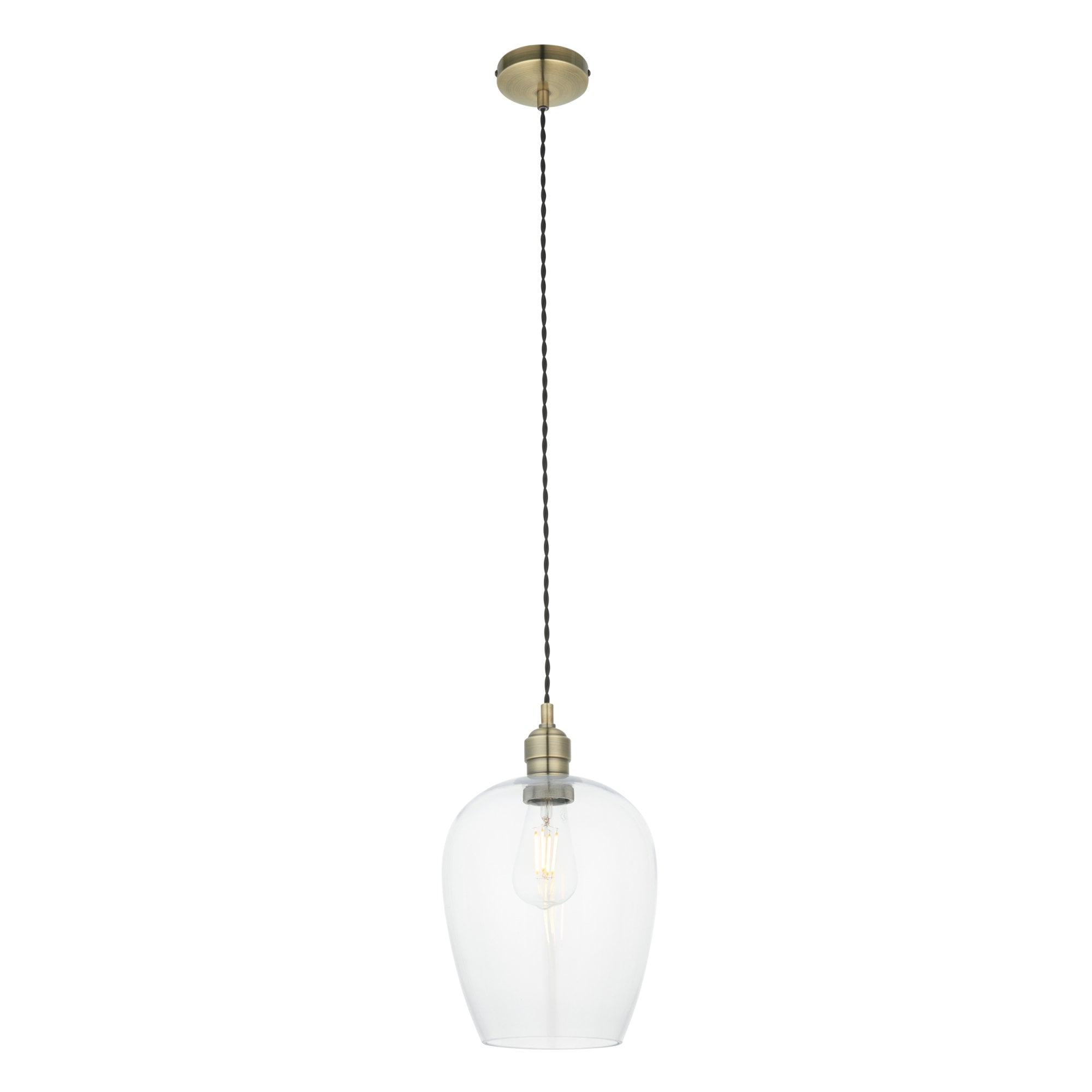 102679 1 Light Pendant Antique Brass Plate & Clear Glass