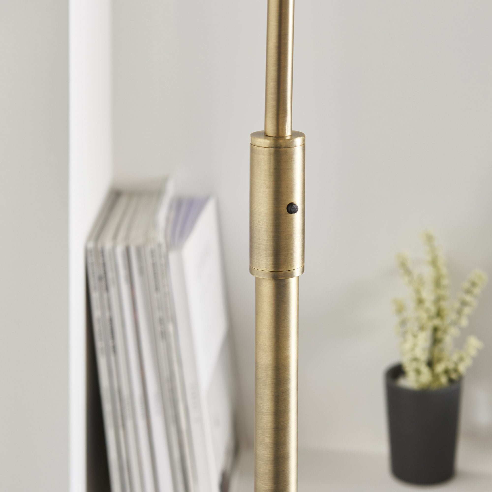 91744 Otto 1 Light Floor Lamp Matt Antique Brass Plate, Black Marble & Opal Glass