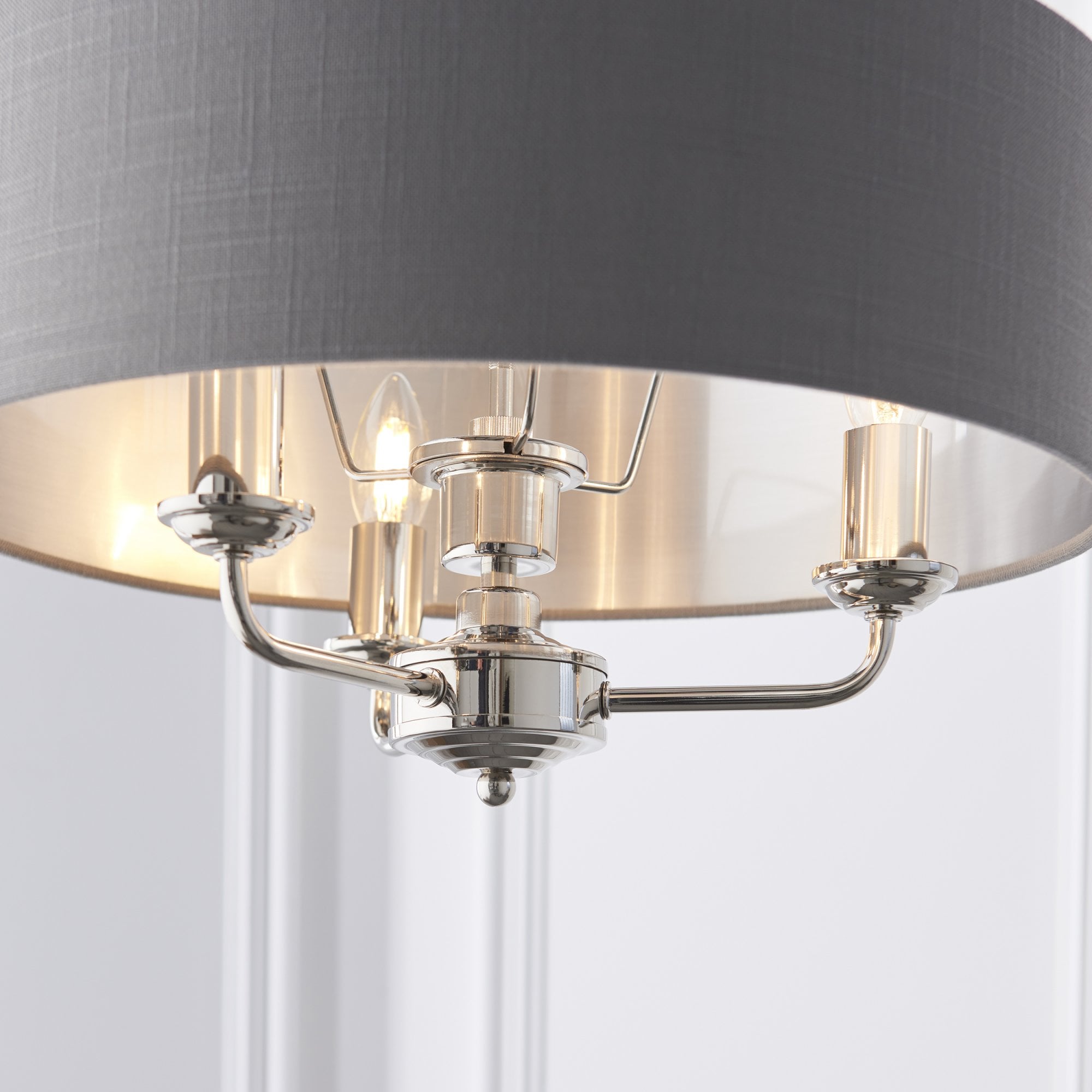 94377 Highclere 3 Light Pendant Bright Nickel Plate & Charcoal Fabric