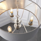 94377 Highclere 3 Light Pendant Bright Nickel Plate & Charcoal Fabric