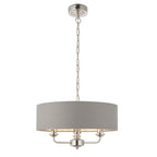 94377 Highclere 3 Light Pendant Bright Nickel Plate & Charcoal Fabric