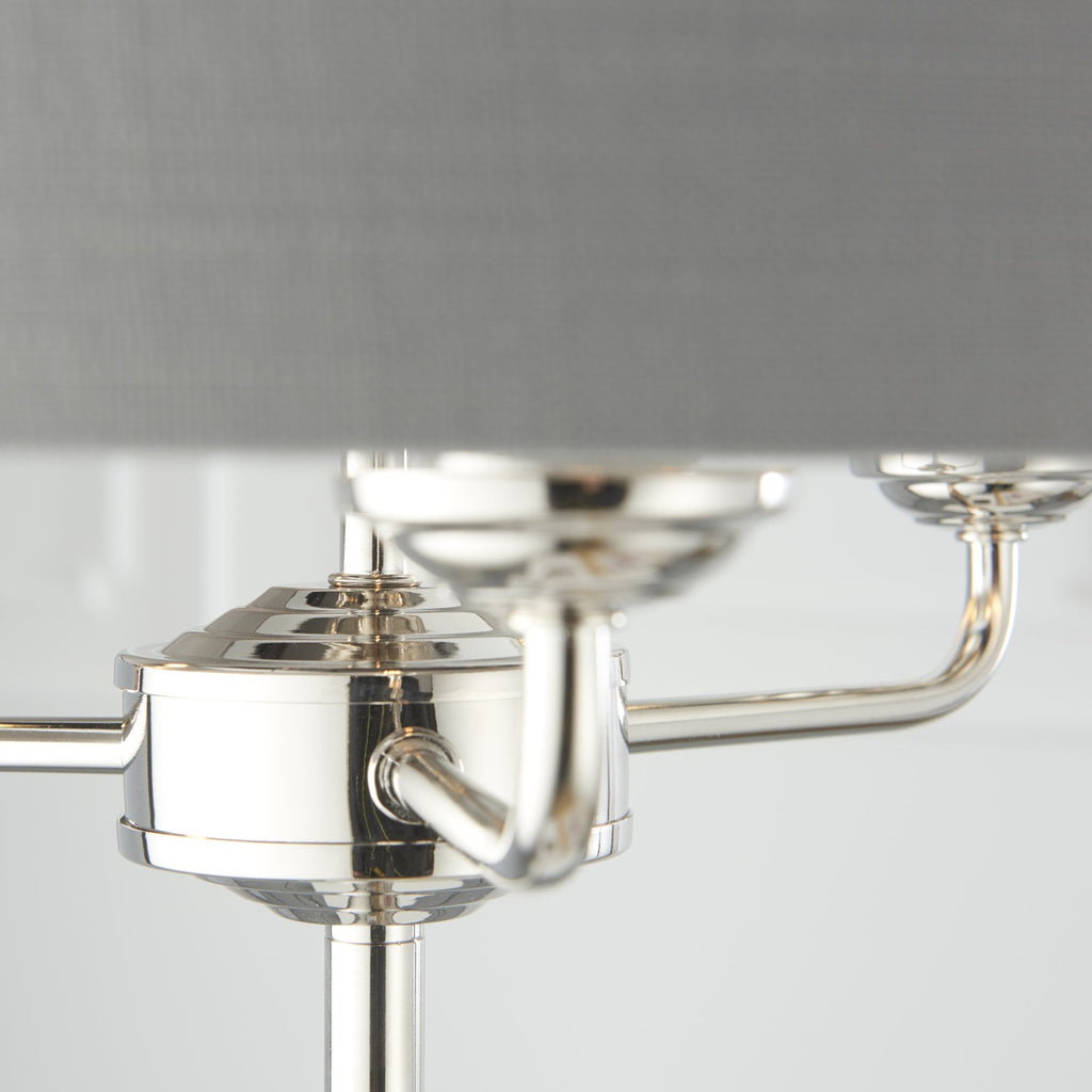 94378 Highclere 3 Light Floor Lamp Bright Nickel Plate & Charcoal Fabric