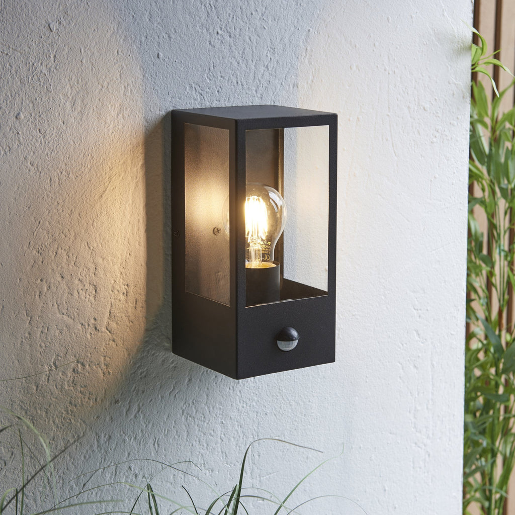 94995 Oxford PIR Outdoor 1 Light Wall Light Matt Black & Clear Glass