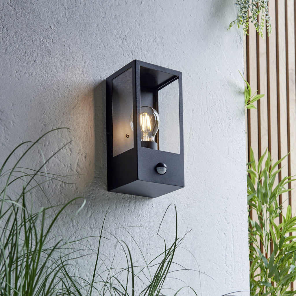 94995 Oxford PIR Outdoor 1 Light Wall Light Matt Black & Clear Glass