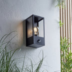 94995 Oxford PIR Outdoor 1 Light Wall Light Matt Black & Clear Glass