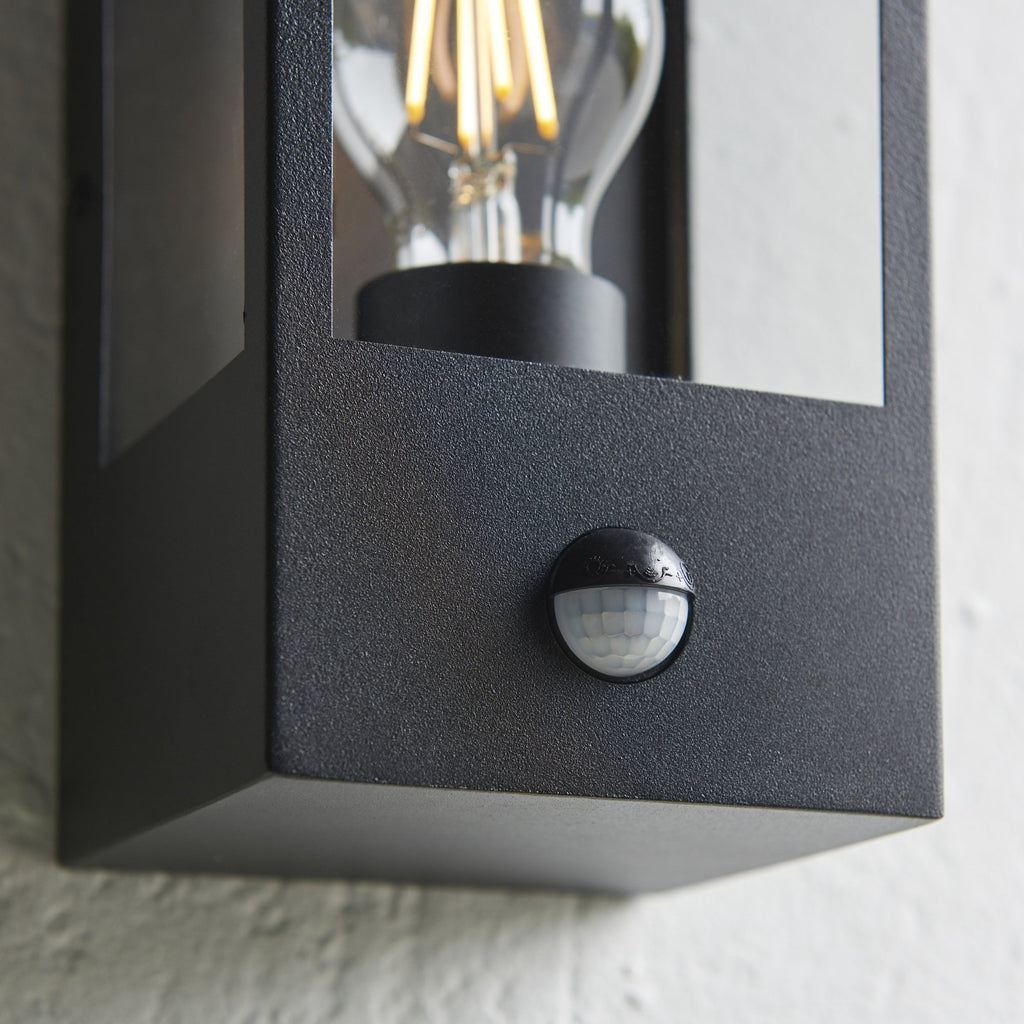 94995 Oxford PIR Outdoor 1 Light Wall Light Matt Black & Clear Glass