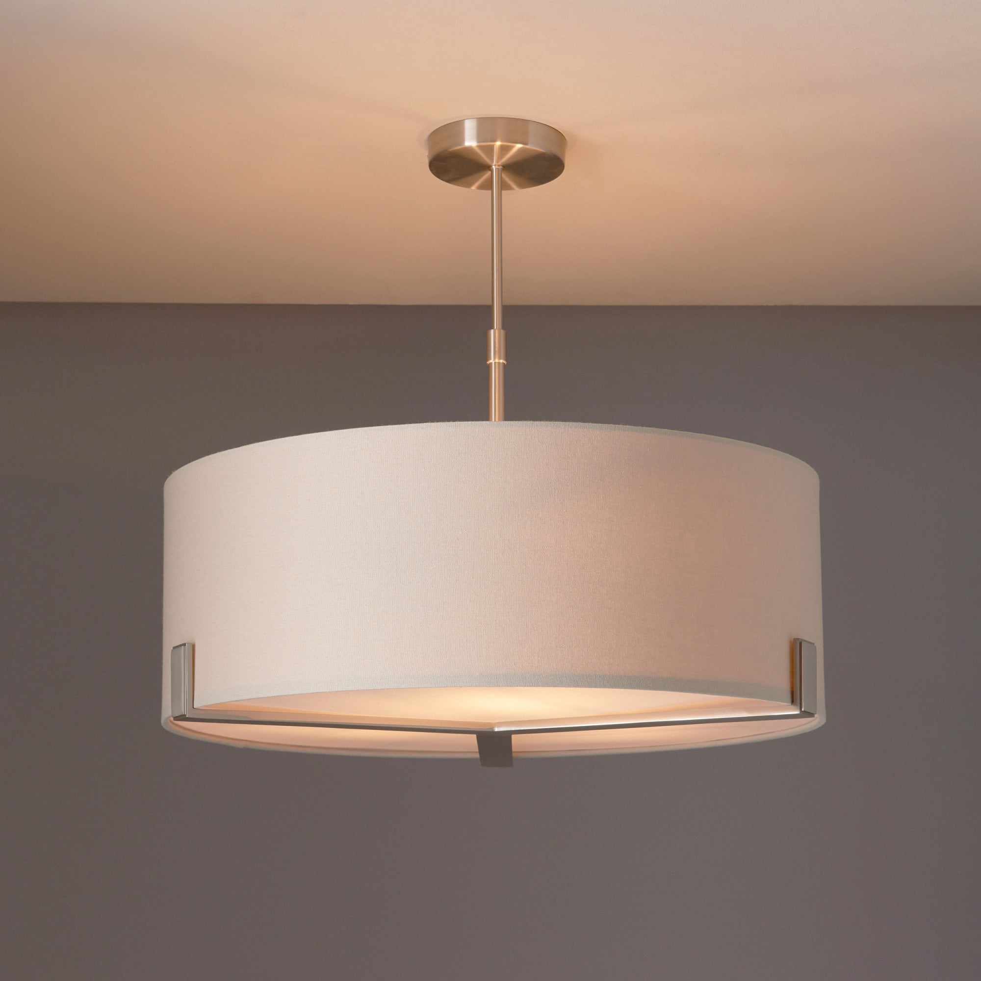 95834 Hayfield 3 Light Pendant Satin Nickel Plate & Grey Fabric
