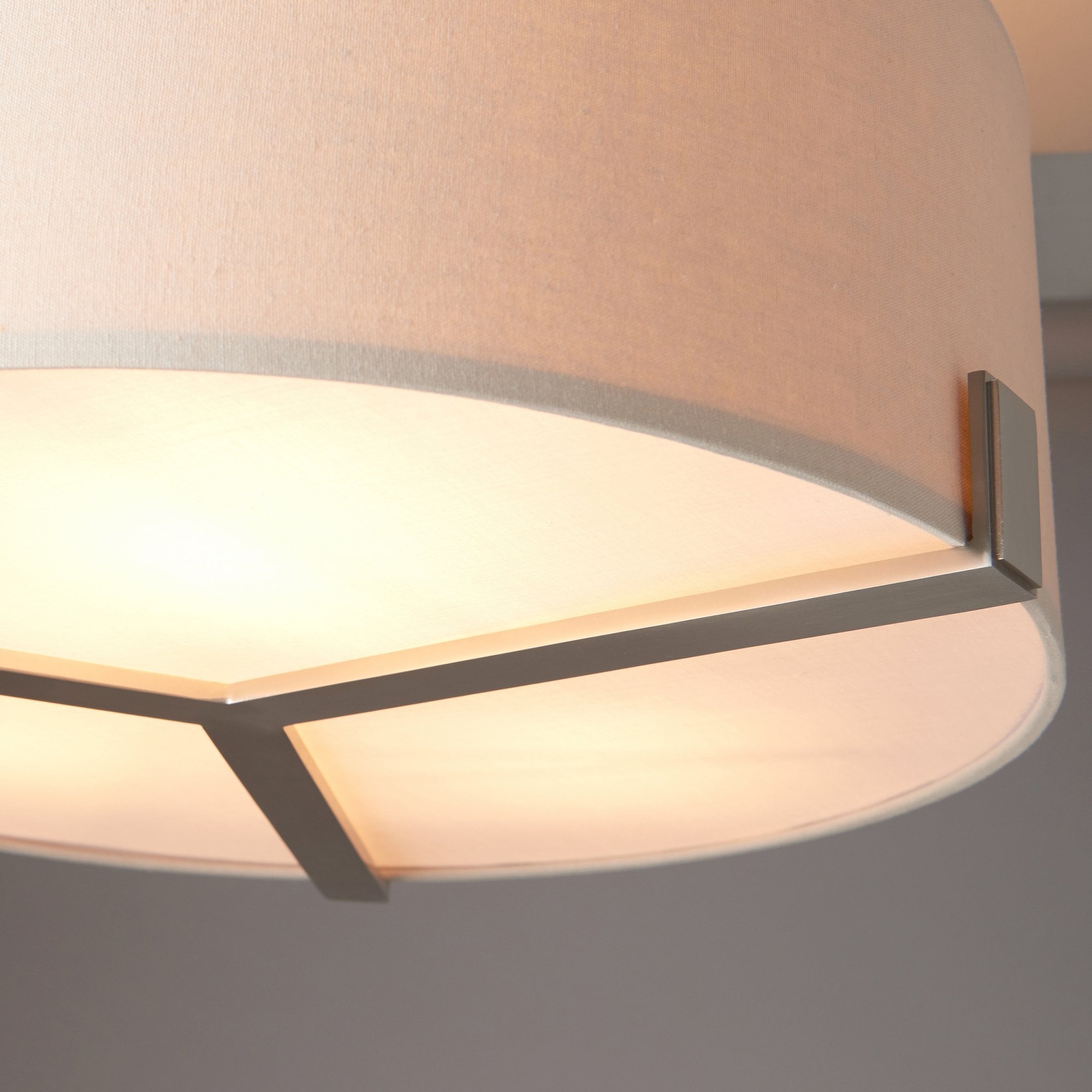 95834 Hayfield 3 Light Pendant Satin Nickel Plate & Grey Fabric