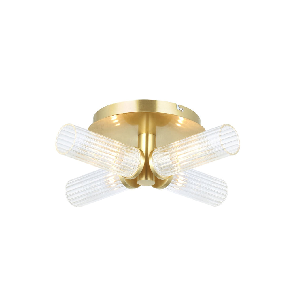 96160 Talo Bathroom 4 Light Semi Flush Ceiling Light Satin Brass Plate & Clear Ribbed Glass