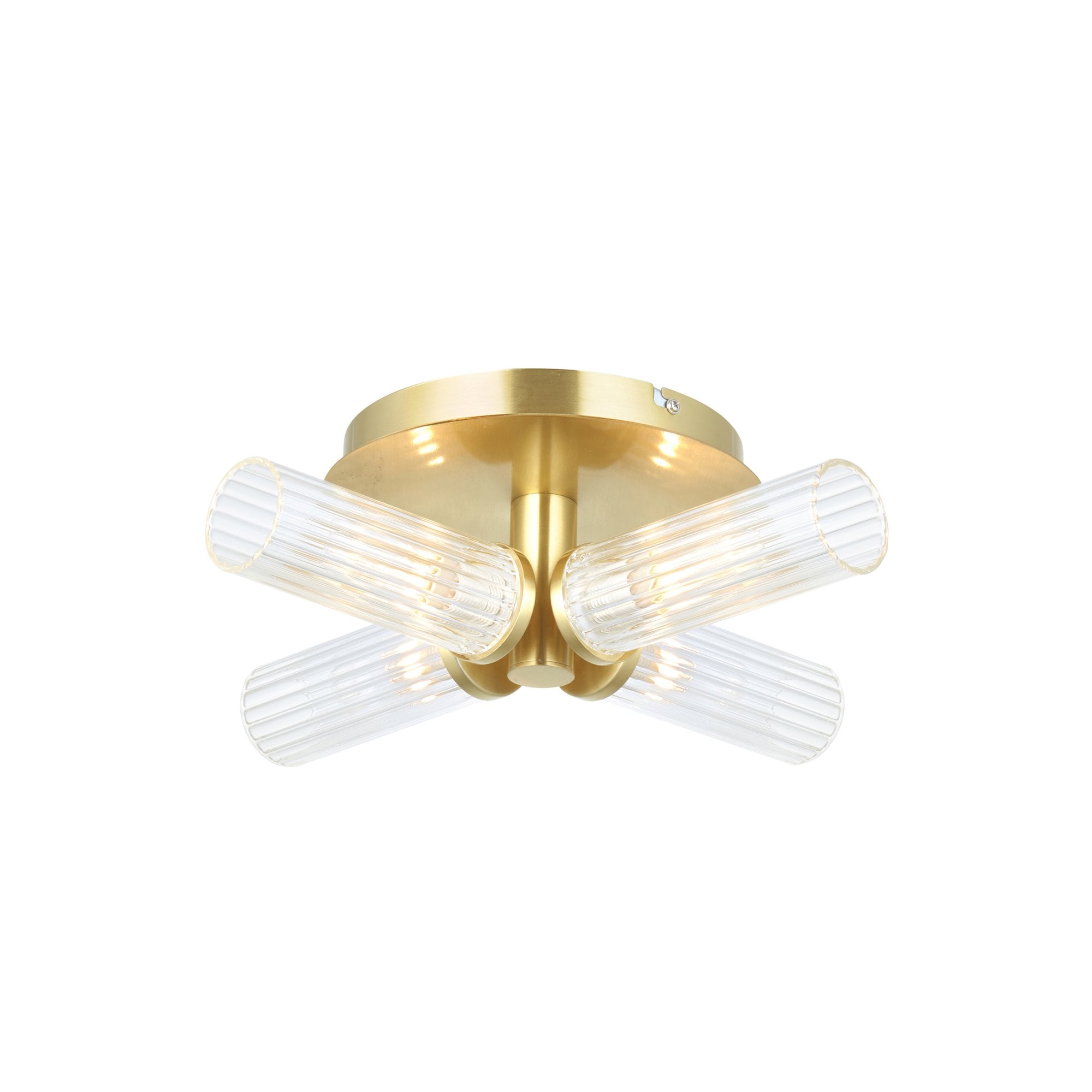 96160 Talo Bathroom 4 Light Semi Flush Ceiling Light Satin Brass Plate & Clear Ribbed Glass