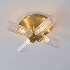 96160 Talo Bathroom 4 Light Semi Flush Ceiling Light Satin Brass Plate & Clear Ribbed Glass