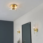 96160 Talo Bathroom 4 Light Semi Flush Ceiling Light Satin Brass Plate & Clear Ribbed Glass