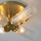 96160 Talo Bathroom 4 Light Semi Flush Ceiling Light Satin Brass Plate & Clear Ribbed Glass