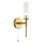 96163 Talo Bathroom 1 Light Wall Light Satin Brass Plate & Clear Ribbed Glass (S)