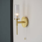 96163 Talo Bathroom 1 Light Wall Light Satin Brass Plate & Clear Ribbed Glass (S)