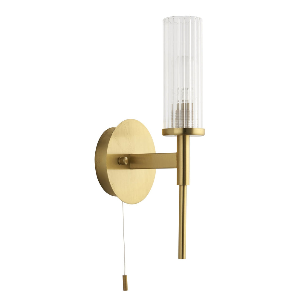 96163 Talo Bathroom 1 Light Wall Light Satin Brass Plate & Clear Ribbed Glass (S)