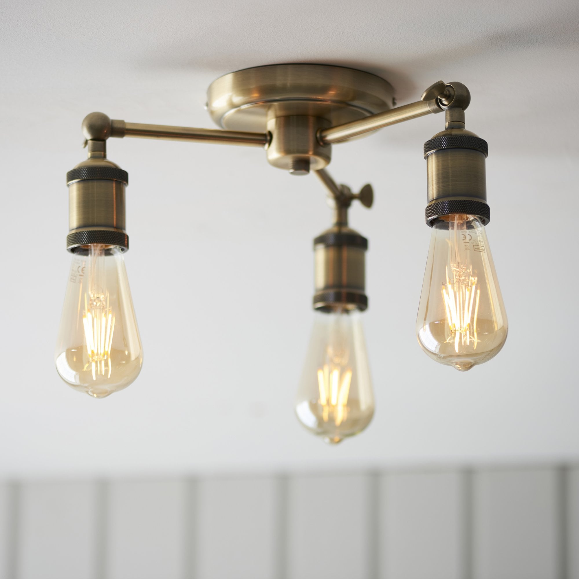 97243 Hal 3 Light Semi Flush Ceiling Light Antique Brass Plate