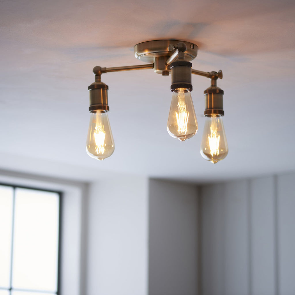 97243 Hal 3 Light Semi Flush Ceiling Light Antique Brass Plate
