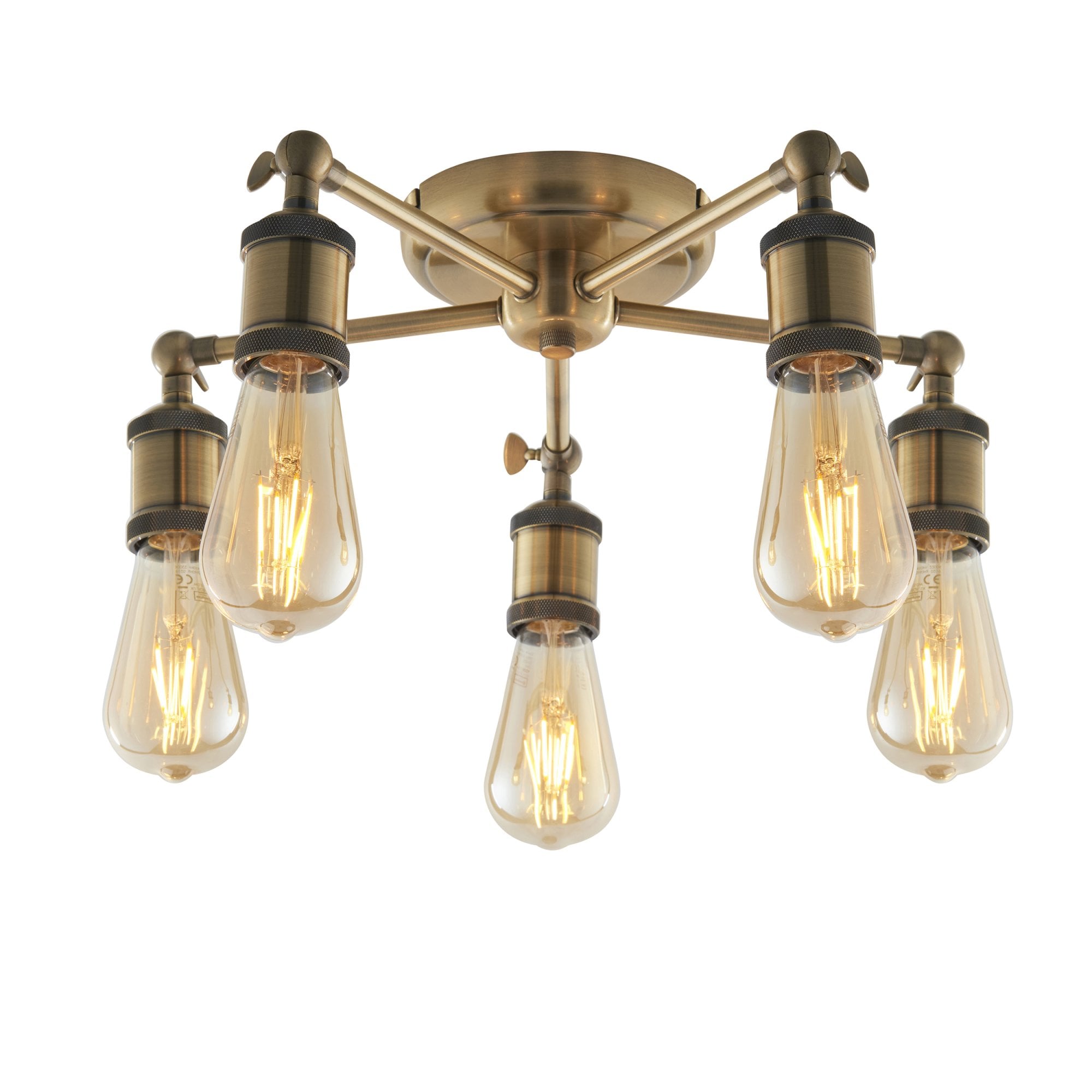 97244 Hal 5 Light Semi Flush Ceiling Light Antique Brass Plate