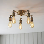 97244 Hal 5 Light Semi Flush Ceiling Light Antique Brass Plate