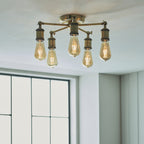97244 Hal 5 Light Semi Flush Ceiling Light Antique Brass Plate