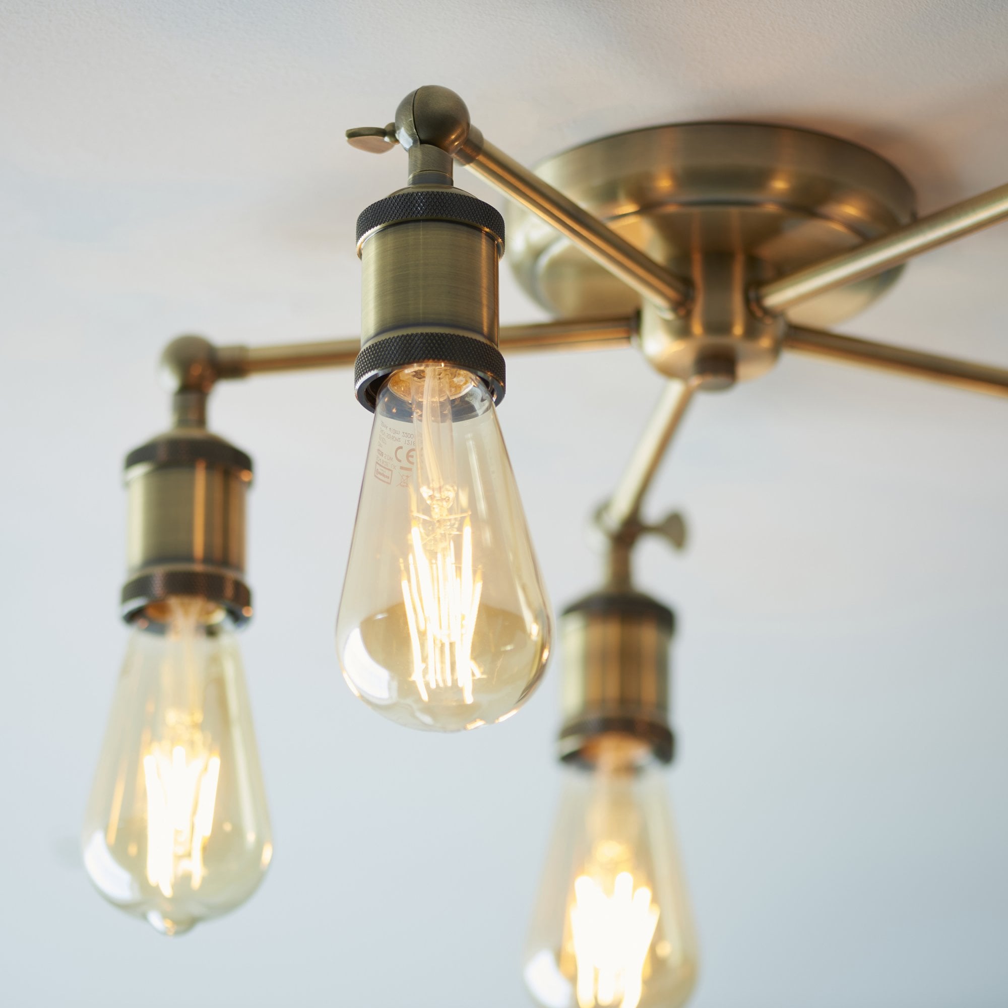 97244 Hal 5 Light Semi Flush Ceiling Light Antique Brass Plate
