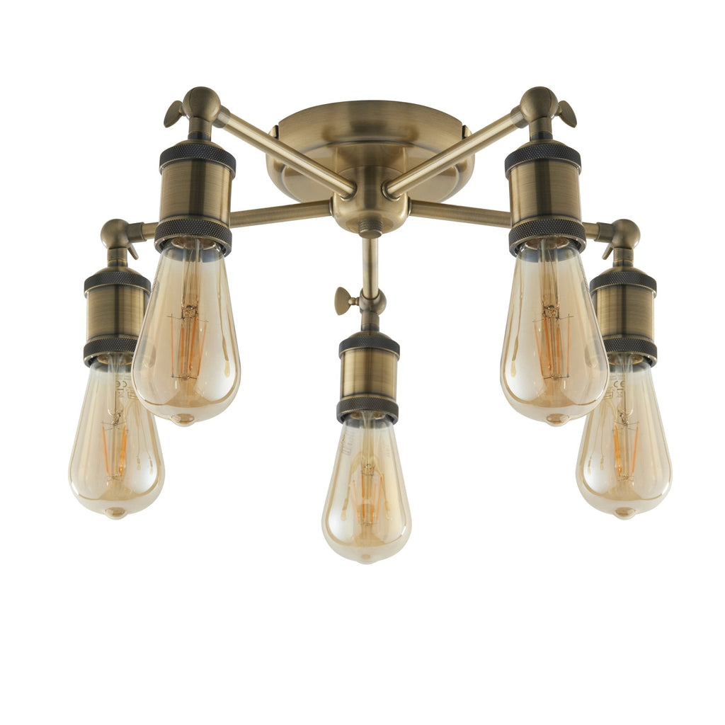 97244 Hal 5 Light Semi Flush Ceiling Light Antique Brass Plate