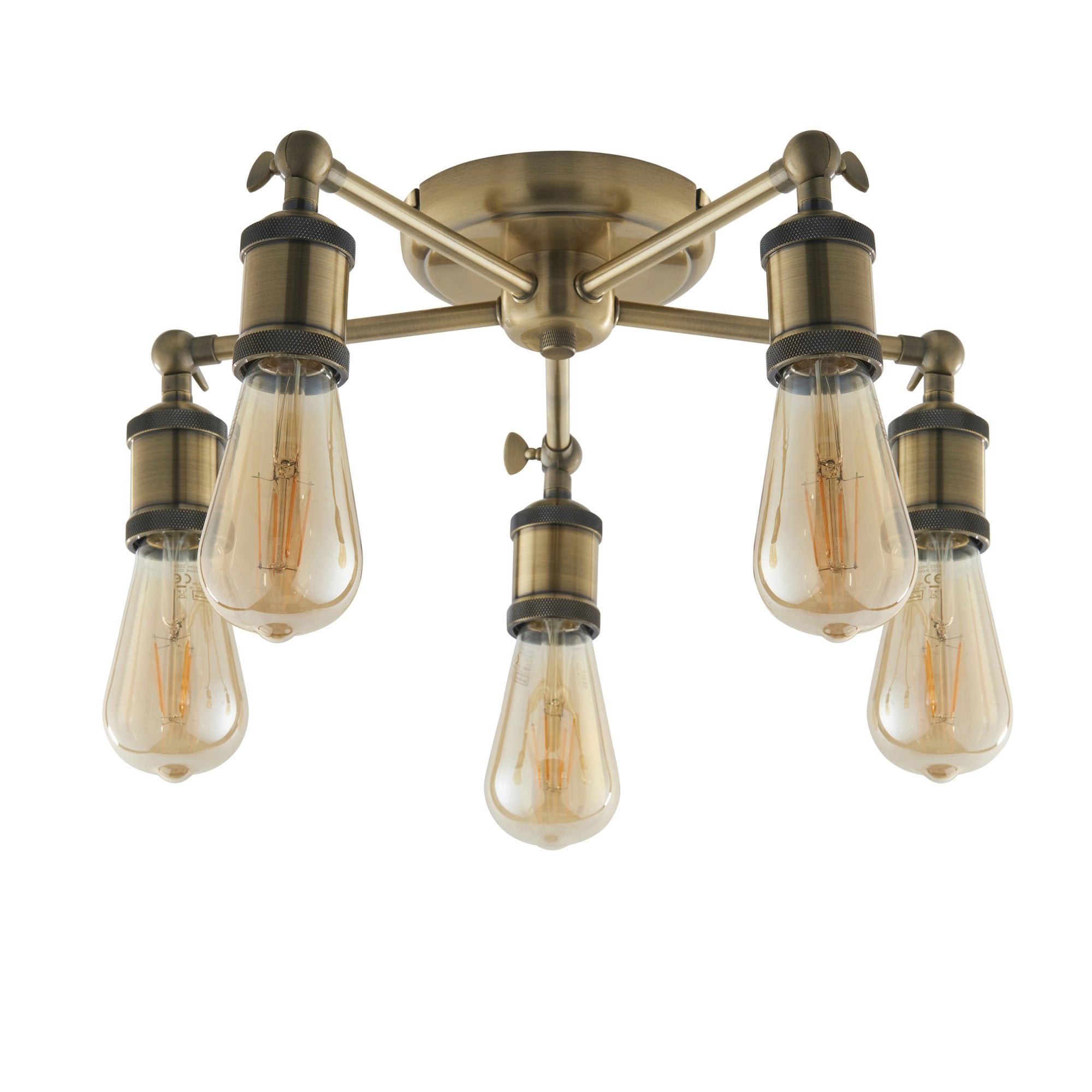 97244 Hal 5 Light Semi Flush Ceiling Light Antique Brass Plate
