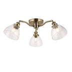 97247 Hansen 3 Light Semi Flush Ceiling Light Antique Brass Plate & Clear Glass
