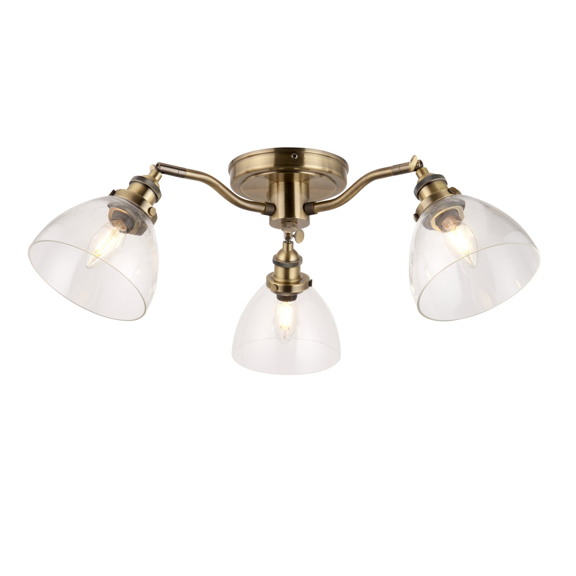 97247 Hansen 3 Light Semi Flush Ceiling Light Antique Brass Plate & Clear Glass