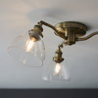 97247 Hansen 3 Light Semi Flush Ceiling Light Antique Brass Plate & Clear Glass