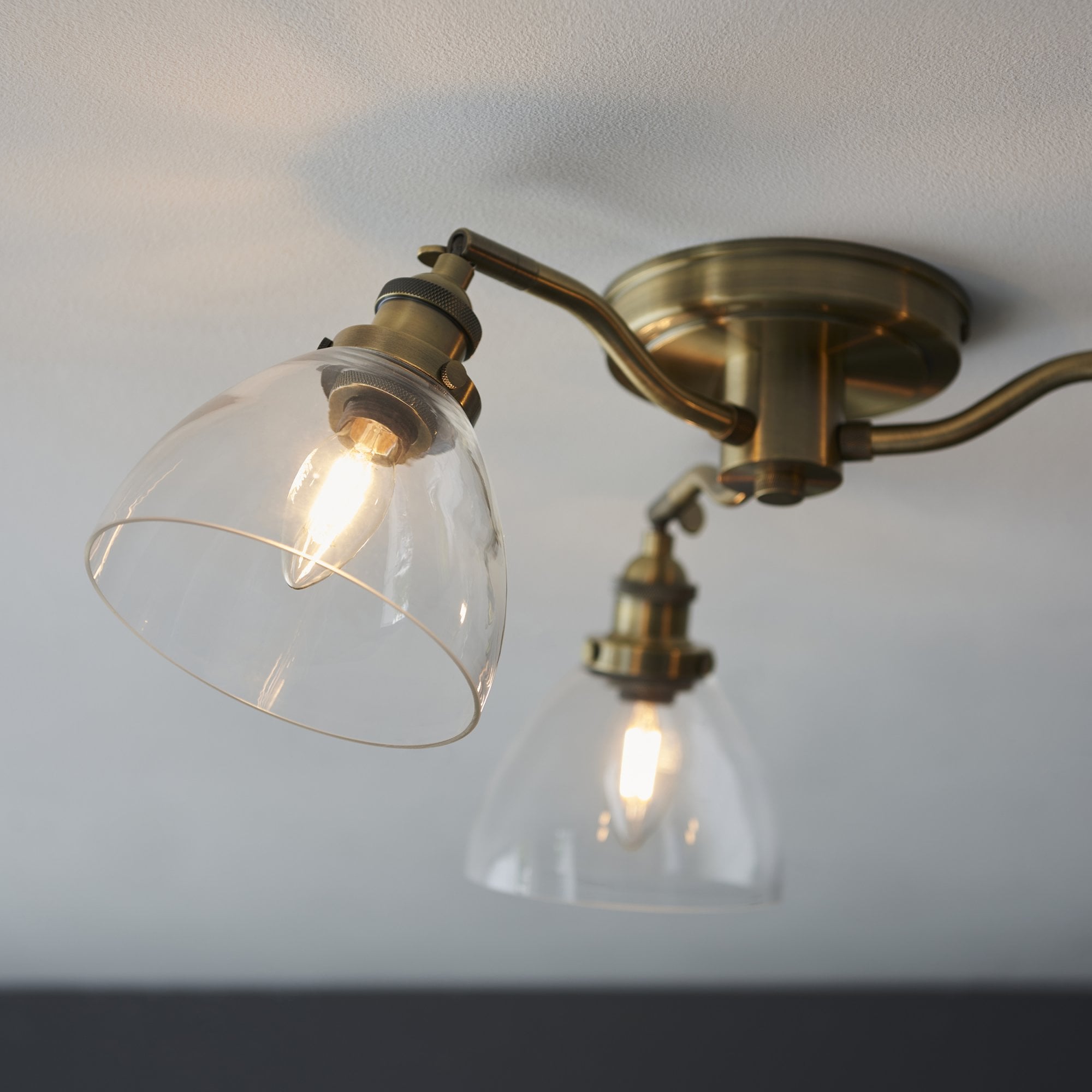 97247 Hansen 3 Light Semi Flush Ceiling Light Antique Brass Plate & Clear Glass