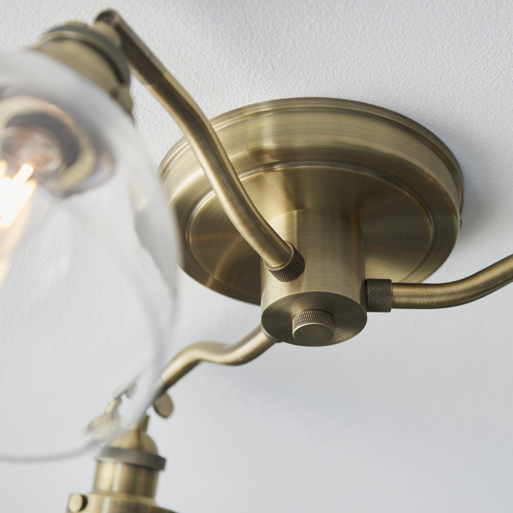 97247 Hansen 3 Light Semi Flush Ceiling Light Antique Brass Plate & Clear Glass
