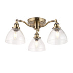 97247 Hansen 3 Light Semi Flush Ceiling Light Antique Brass Plate & Clear Glass