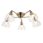 97248 Hansen 5 Light Semi Flush Ceiling Light Antique Brass Plate & Clear Glass