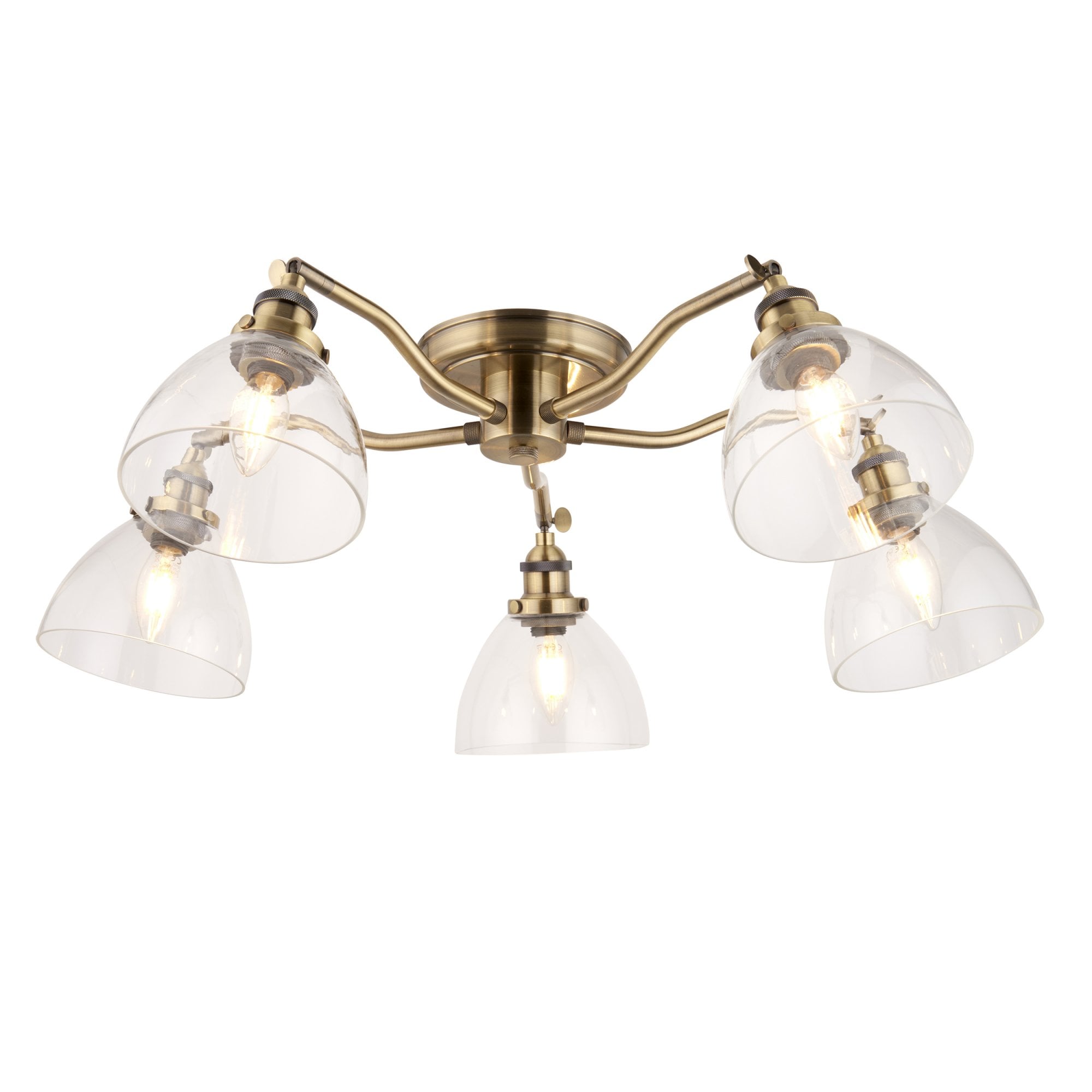 97248 Hansen 5 Light Semi Flush Ceiling Light Antique Brass Plate & Clear Glass