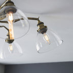 97248 Hansen 5 Light Semi Flush Ceiling Light Antique Brass Plate & Clear Glass